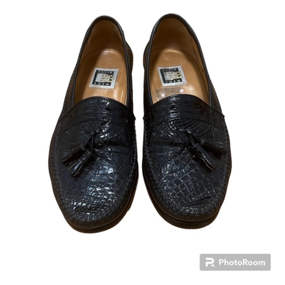 David Eden Alligator Tassel Loafers Black Size 6.5